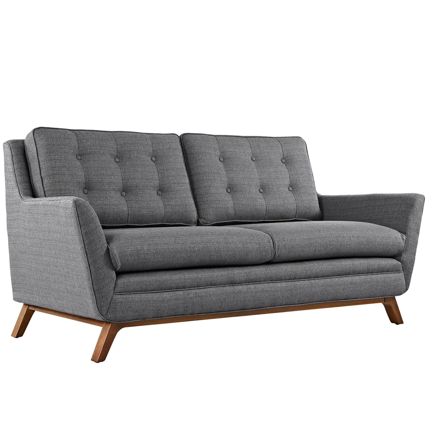 Modway Beguile Mid-Century Modern Sofa Upholstered Fabric With Sofa And Loveseat In Gray